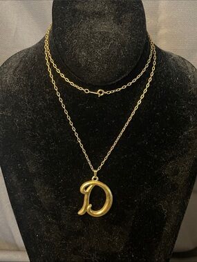 Gold Initial 'D' Pendant Necklace possibly Avon 26”